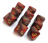 Chessex Ten D10 Sets - Scarab Scarlet w/gold