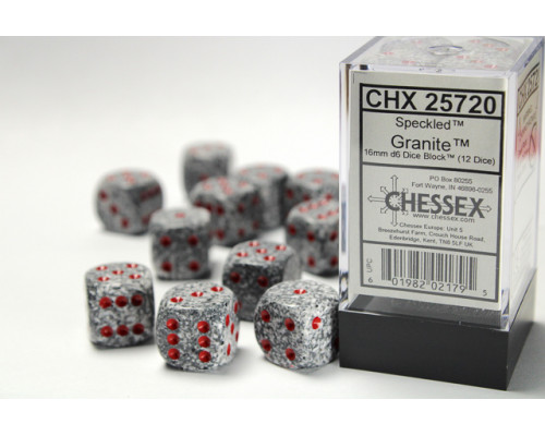 Chessex Speckled 16mm d6 with pips Dice Blocks (12 Dice) - Granite