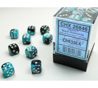 Chessex Gemini 12mm d6 Dice Blocks with pips Dice Blocks (36 Dice) - Black-Shell w/white