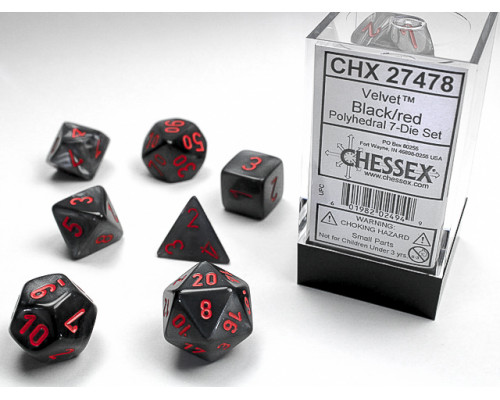 Chessex Velvet 7-Die Set - Black w/red