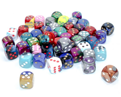 Chessex Gemini Bags of 50 Asst. Dice - Loose Gemini 16mm d6 w/pips Dice