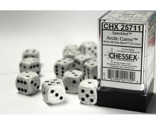 Chessex Speckled 16mm d6 with pips Dice Blocks (12 Dice) - Arctic Camo