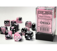 Chessex Gemini 16mm d6 with pips Dice Blocks (12 Dice) - Black-Pink w/white