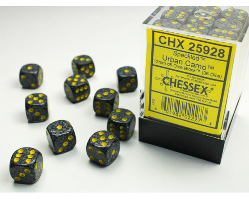 Chessex Speckled 12mm d6 Dice Blocks with Pips (36 Dice) - Urban Camo