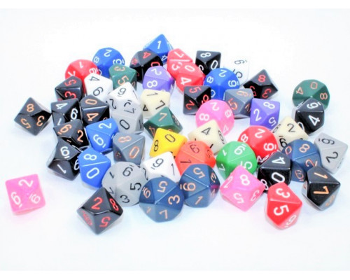 Chessex Opaque Bags of 50 Asst. Dice - Loose Opaque Polyhedral d10 Dice