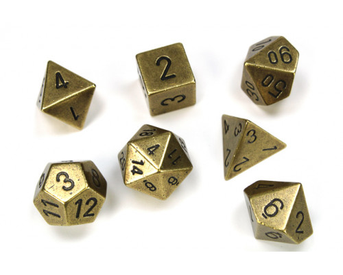 Chessex Specialty Dice Sets - Solid Metal Old Brass Colour Poly 7 die set