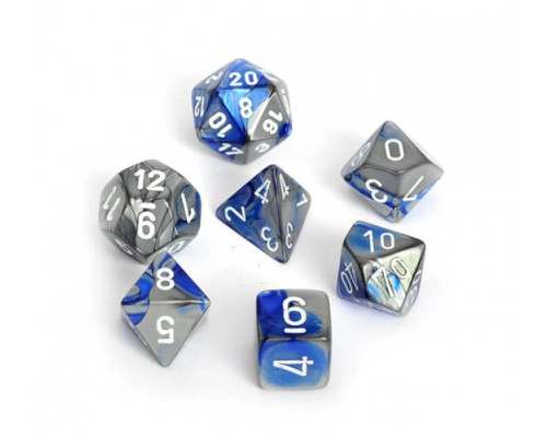 Chessex Gemini Polyhedral 7-Die Set - Blue-Steel w/white