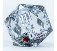 Sirius Dice - Large D20 Snow Globes Silver Ink Silver glitter red and green snowflakes
