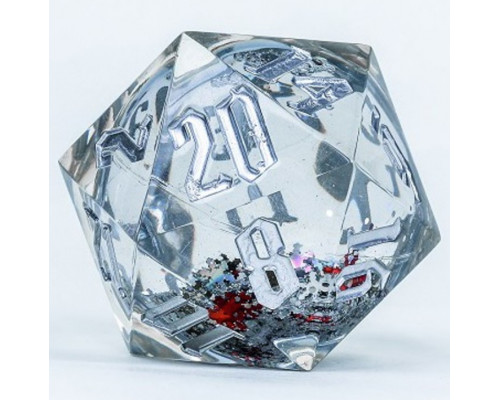 Sirius Dice - Large D20 Snow Globes Silver Ink Silver glitter red and green snowflakes