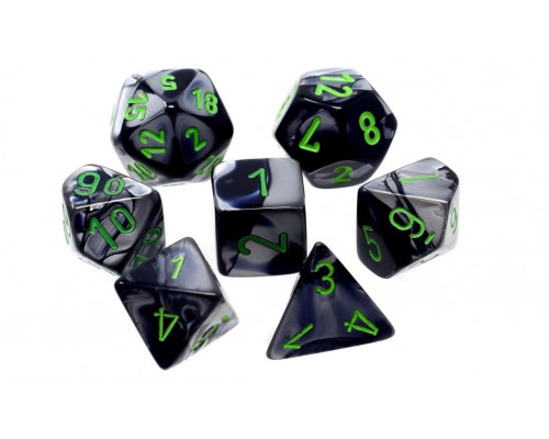 Chessex - Gemini® Mini-Polyhedral Black-Grey/green 7-Die Set