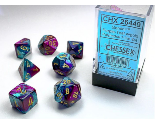 Chessex Gemini Mini-Polyhedral Purple-Teal/gold 7-Die Set