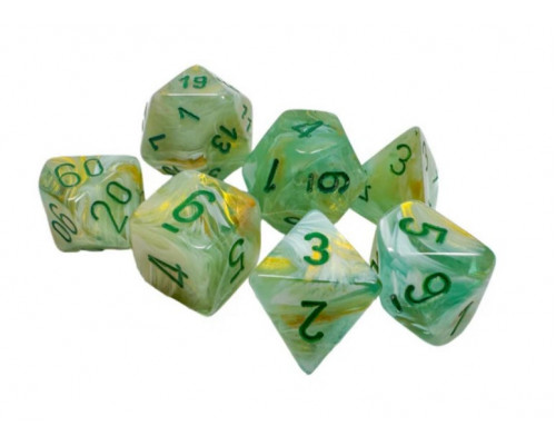 Chessex Marble 7-Die Set - Green w/dark green