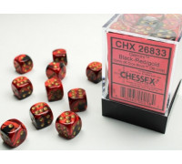 Chessex Gemini 12mm d6 Dice Blocks with pips Dice Blocks (36 Dice) - Black-Red w/gold