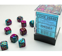 Chessex Gemini 12mm d6 Dice Blocks with pips Dice Blocks (36 Dice) - Purple-Teal w/gold