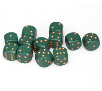 Chessex Opaque 12mm d6 with pips Dice Blocks (36 Dice) - Dusty Green w/gold