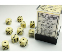 Chessex Opaque 12mm d6 with pips Dice Blocks (36 Dice) - Ivory w/black
