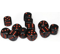 Chessex Opaque 16mm d6 with pips Dice Blocks (12 Dice) - Black w/red