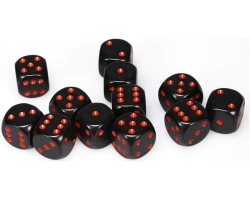 Chessex Opaque 16mm d6 with pips Dice Blocks (12 Dice) - Black w/red