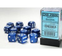 Chessex Opaque 16mm d6 with pips Dice Blocks (12 Dice) - Blue w/white