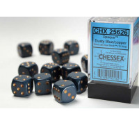 Chessex Opaque 16mm d6 with pips Dice Blocks (12 Dice) - Dusty Blue w/gold