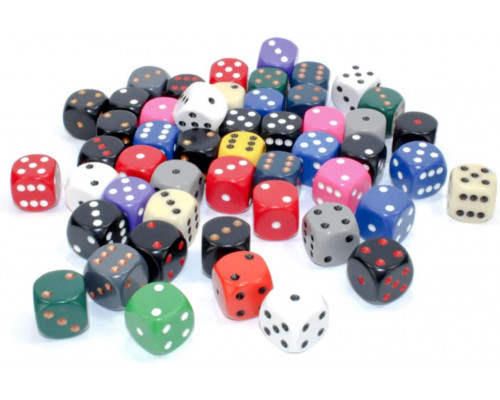 Chessex Opaque Bags of 50 Asst. Dice - Loose Opaque 16mm d6 w/pips Dice