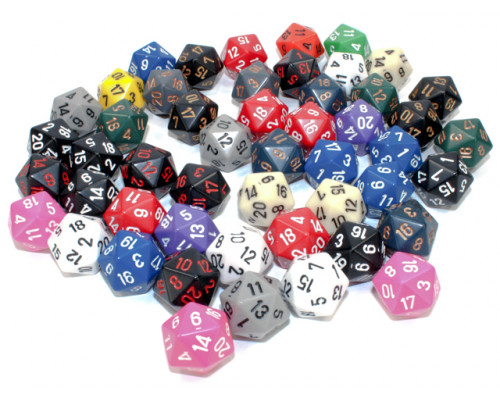 Chessex Opaque Bags of 50 Asst. Dice - Loose Opaque Polyhedral d20 Dice