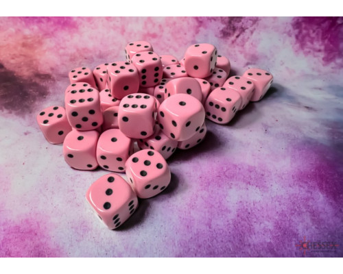 Chessex Opaque Pastel Pink/black 12mm d6 Dice Block (36 dice)