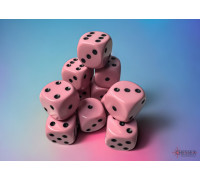 Chessex Opaque Pastel Pink/black 16mm d6 Dice Block (12 dice)