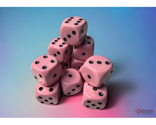 Chessex Opaque Pastel Pink/black 16mm d6 Dice Block (12 dice)