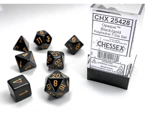 Chessex Opaque Polyhedral 7-Die Sets - Black w/gold