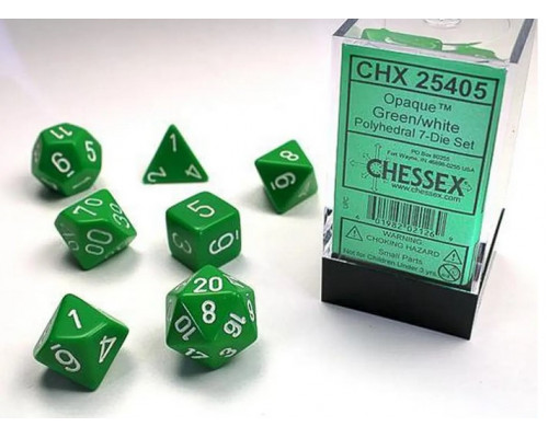 Chessex Opaque Polyhedral 7-Die Sets - Green w/white