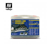 Vallejo Basic Colors Model Air Camouflage Paint Set in a Plastic Case, 29x17 ml + Harder & Steenbeck Ultra Airbrush