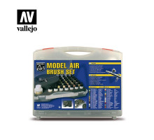 Vallejo Basic Colors Model Air Camouflage Paint Set in a Plastic Case, 29x17 ml + Harder & Steenbeck Ultra Airbrush