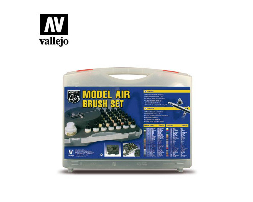 Vallejo Basic Colors Model Air Camouflage Paint Set in a Plastic Case, 29x17 ml + Harder & Steenbeck Ultra Airbrush