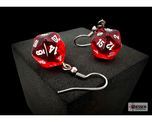 Chessex Hook Earrings Translucent Red Mini-Poly d20 Pair
