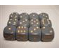 Chessex Opaque 16mm d6 with pips Dice Blocks (12 Dice) - Dark Grey w/copper