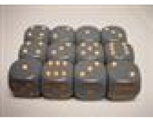 Chessex Opaque 16mm d6 with pips Dice Blocks (12 Dice) - Dark Grey w/copper