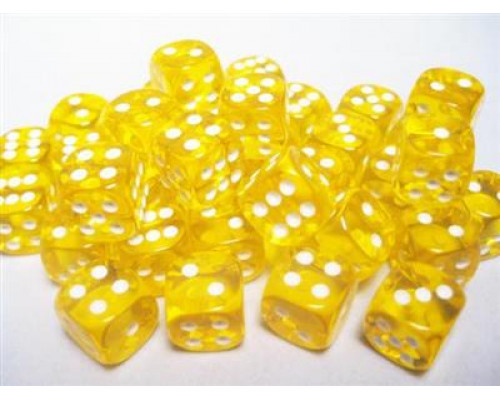 Chessex Translucent 12mm d6 with pips Dice Blocks (36 Dice) - Yellow w/white