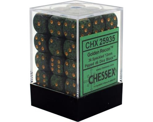 Chessex Speckled 12mm d6 Dice Blocks with Pips (36 Dice) - Golden Recon