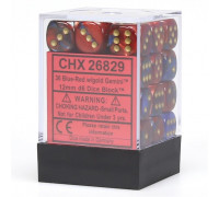 Chessex Gemini 12mm d6 Dice Blocks with pips Dice Blocks (36 Dice) - Blue-Red w/gold