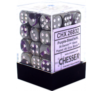 Chessex Gemini 12mm d6 Dice Blocks with pips Dice Blocks (36 Dice) - Purple-Steel w/white