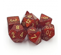 Chessex Glitter Polyhedral 7-Die Set - Ruby w/gold