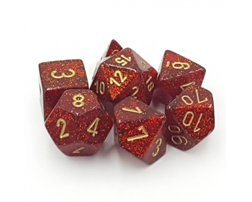 Chessex Glitter Polyhedral 7-Die Set - Ruby w/gold