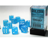 Chessex 16mm d6 with pips Dice Blocks (12 Dice) - Frosted Caribbean Blue w/white