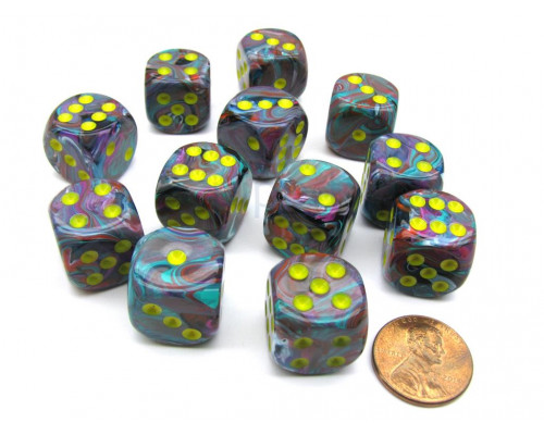 Chessex 16mm d6 with pips Dice Blocks (12 Dice) - Festive Mosaic/yellow