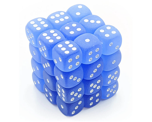 Chessex Signature 12mm d6 with pips Dice Blocks (36 Dice) - Frosted Blue w/white