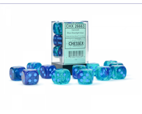 Gemini16mm d6 Blue-Blue/light blue Luminary Dice Block (12 dice)