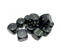 Opaque Black/green 16mm d6 Dice Block (12 dice)