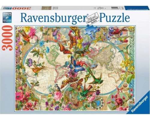 Ravensburger Puzzle 3000 elementów Flora i Fauna. Mapa Świata