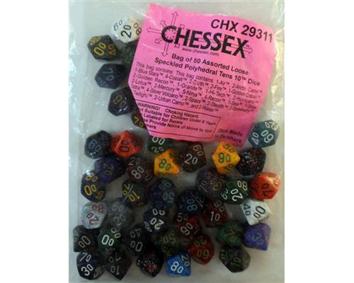 Chessex Speckled Bags of 50 Asst. Dice - Loose Speckled Poly Tens 10 Dice